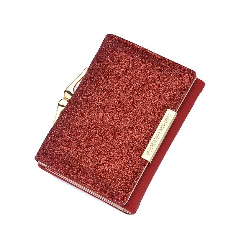 

Triple fold women s wallet sequined cowhide wallet multi-card wallets purse OEM 10.5X2.5X8cm червоний