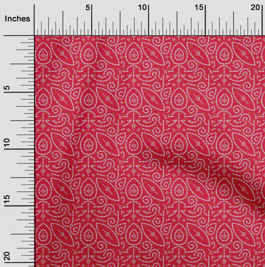 oneOone Cotton Flex Carmine Red Fabric Ethnic Bandhani Fabric For Sewing Printed Craft Fabric By The Yard 40 Inch