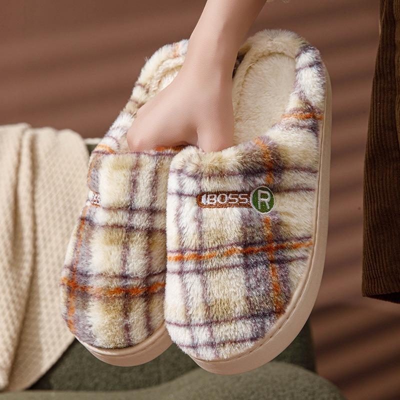 Patterned home cotton slippers women's autumn and winter warm cotton mops indoor and outdoor couple slippers plush confinement cotton shoes