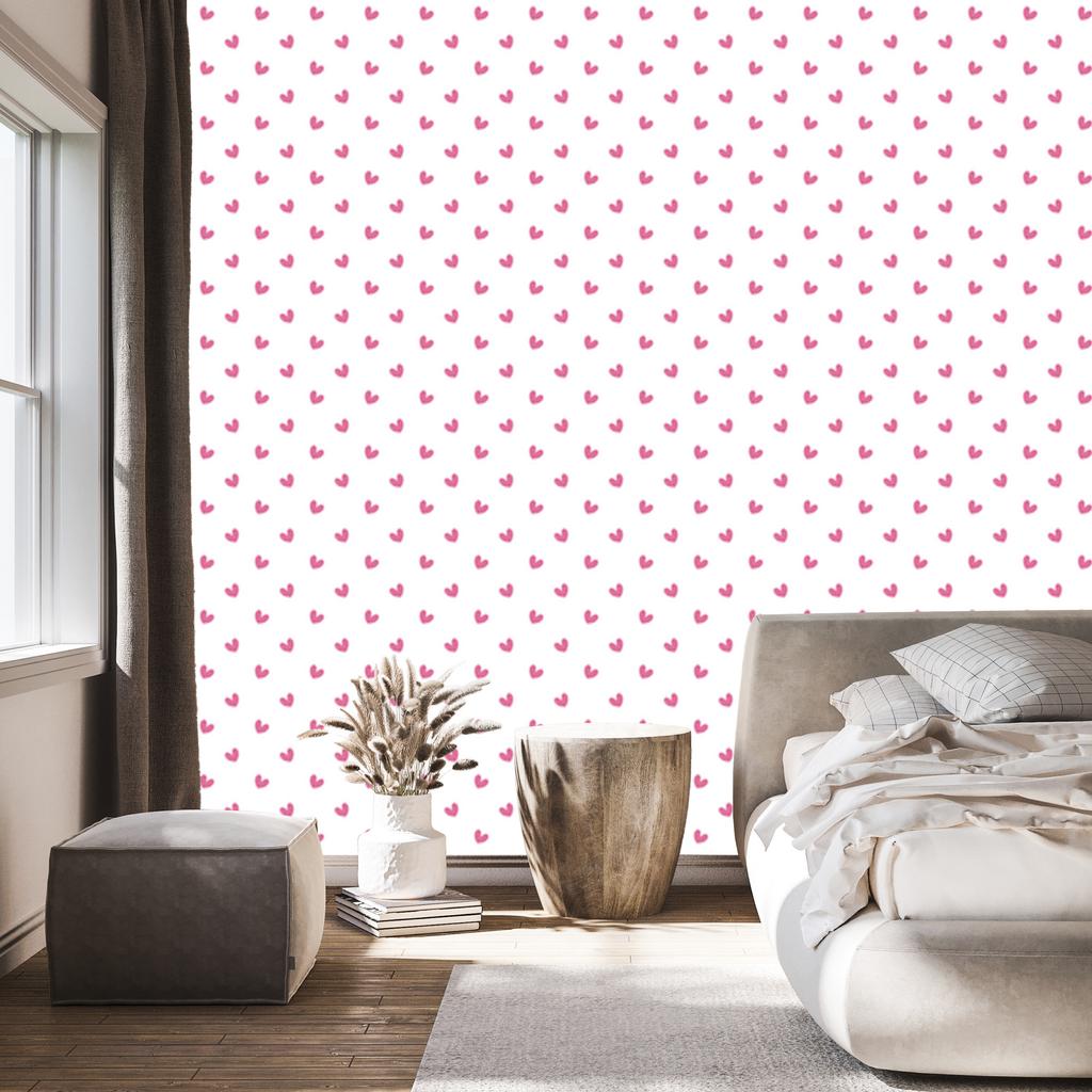 Hearts Wallpaper White and Powder Pink 50x1000