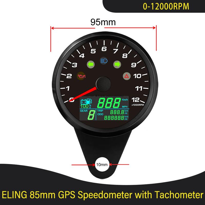 85mm GPS Speedometer 0-299km/h MPH with 0-12000RPM Tachometer High Beam Turn Light Oil Pressure for Motorcycle Car 12V 24V