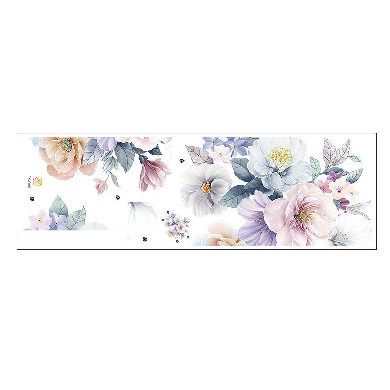 Artistic Watercolor Pink and Blue Flowers Wall Stickers, Bohemian Style Wall Decals for Bedroom Headboard and Hallway Decor