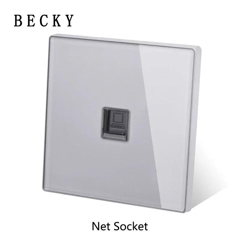 Gray Glass Wall Square Switch Panel EU UK Standard 16a Socket Large Panel Wall Light Switch Usb TypeC Socket Net TV Tel Socket
