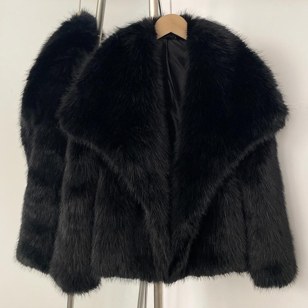 Women Faux Fur Overcoat Oversize Turn Down Collar Fluffy Fur Jacket Women Fur Coats Vintage Winter Clothes