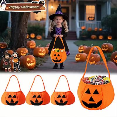 3pcs Halloween Pumpkin Candy Bags Non Woven Buckets Trick or Treat Holder Handbag Basket Party Favor Holders for Kids