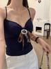 #Autumn New Sweet Polished Bow Decorative Thermal Vest Slim and Thin Women's Fixed Belt Chest Pad