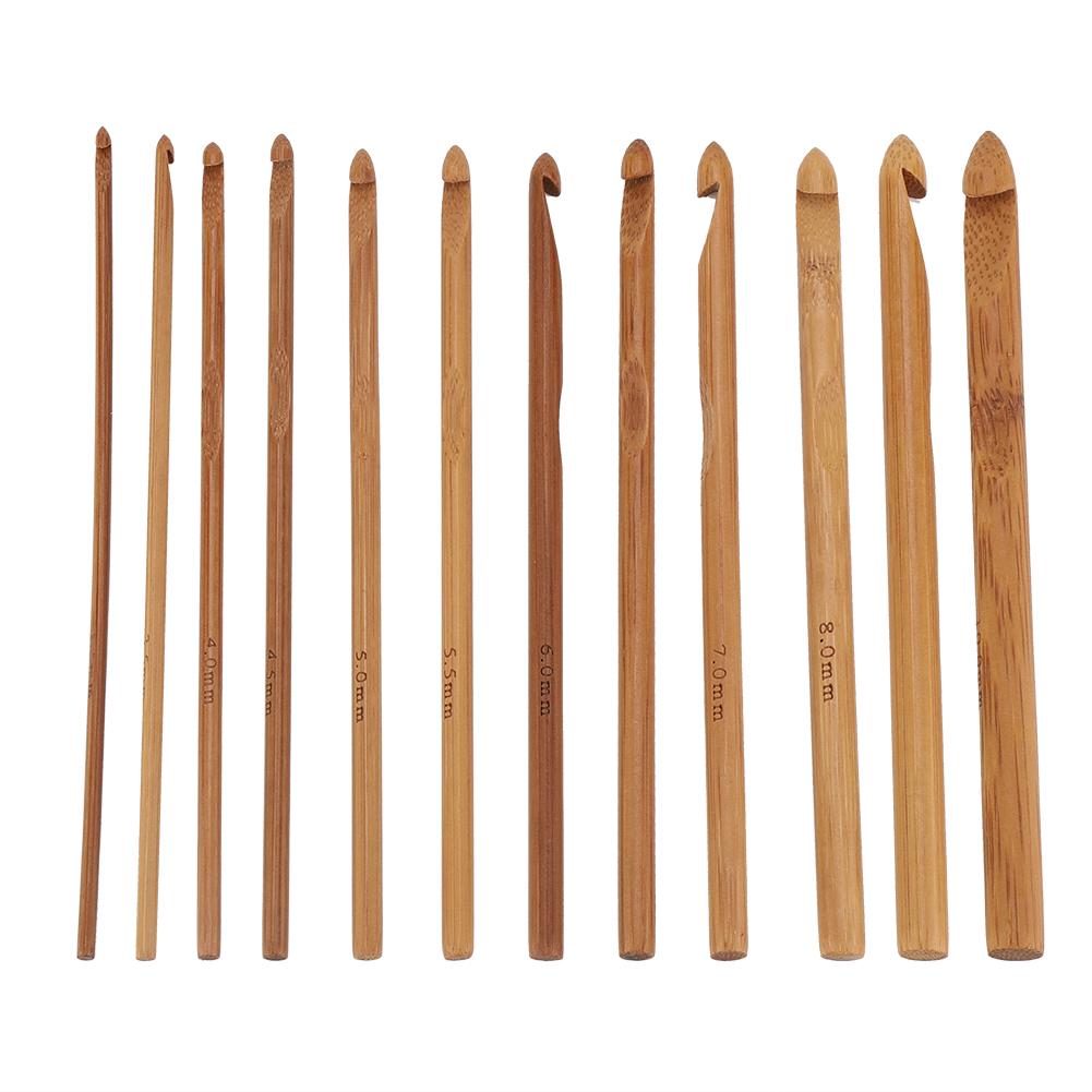 20Pcs Lot Crochet Hooks Needles Bamboo Handle Weave Sewing Tools Set Kit