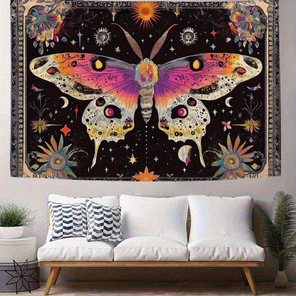 Psychedelic Moth Tapestry, Celestial Moon Wall Decoration, Psychedelic Butterfly Wall Hanging Decoration, Home Decoration 100X70CM