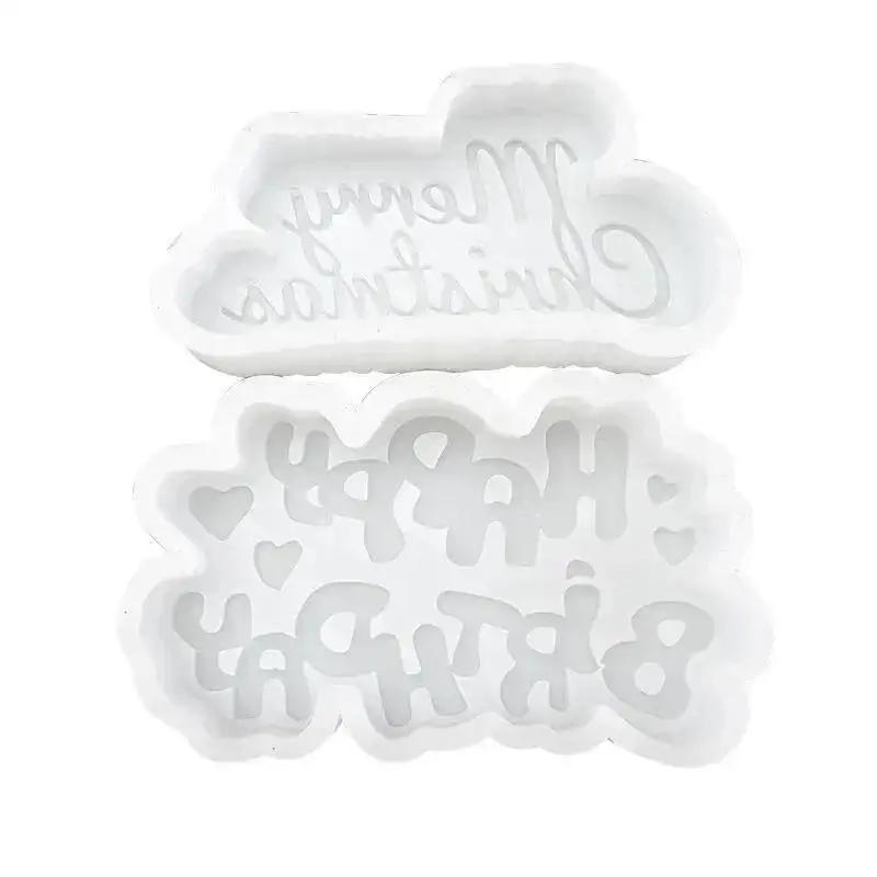 Diy Handmade Creative Shape Molds Happy Birthday Christmas Silicone Mold DIY Aromatherapy Candles Gypsum Cake Decor Baking Tools