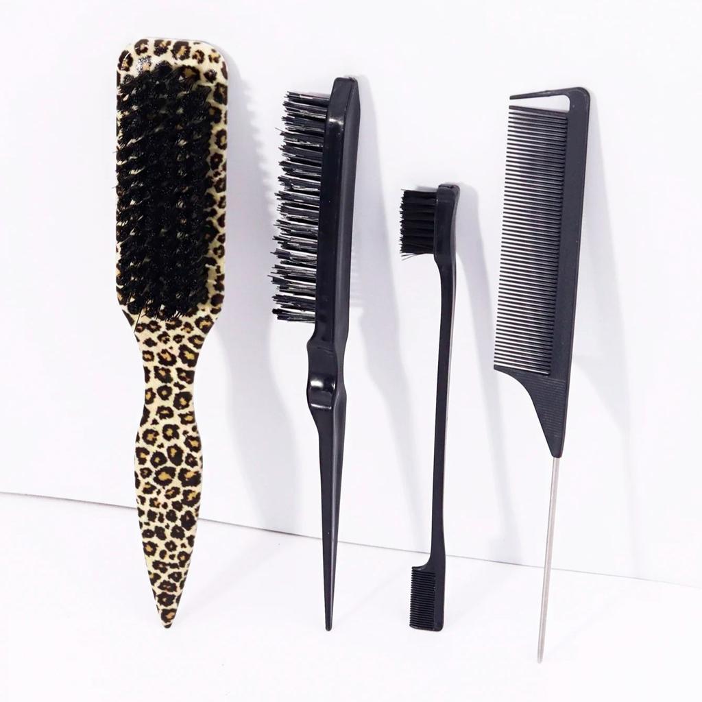 4-piece/set Hairdressing Tool Set, Hair Anti Tie Brush, Edge Control Brush, Rat Tail Comb Edge brush,Special for Real Hair Wigs