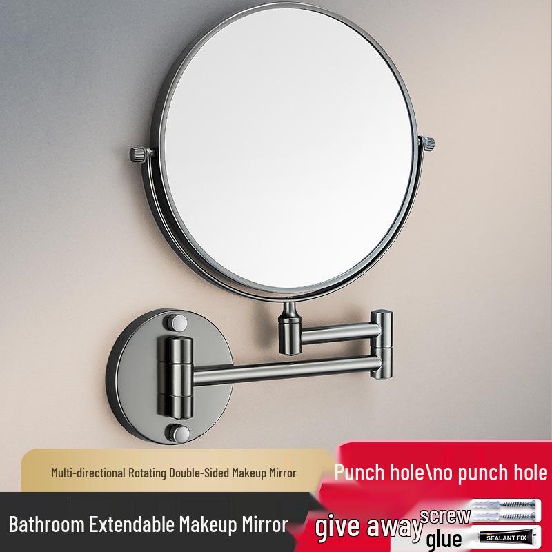 Double-Sided Telescopic Wall-Mounted Magnifying Makeup Mirror, No-Drill Installation