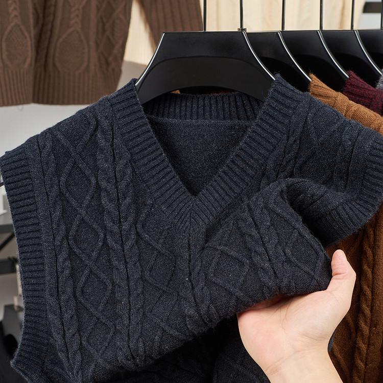 Men's Winter Knit Vest, V-Neck Sleeveless Sweater, Warm Fleece Lined, Casual Layering, 6 Colors