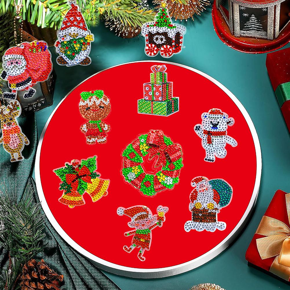 12 ST Full Borr Nyckelring Snögubbe Jul Strass Målning Nyckelring Hänge Tomte för Blixtlåsberlock och Väskberlocker Hänge