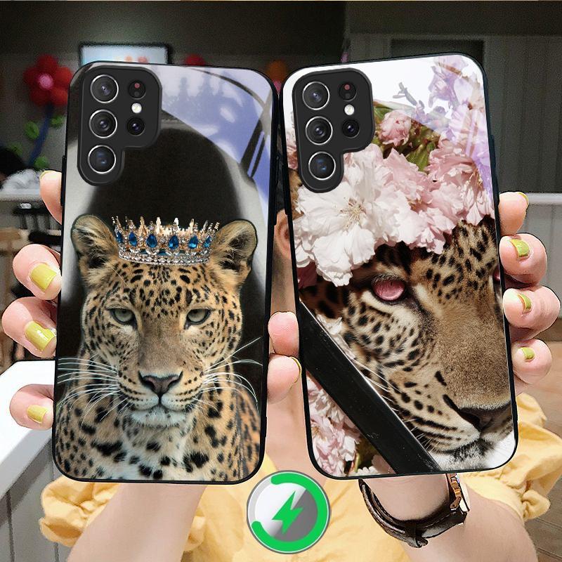 Flower Leopard Shadow Suitable For Samsung Galaxy S25 Ultra S20 FE S21 S22+ S23 Plus S24 S26 Edge Magnetism Glass Phone Casee