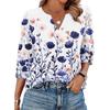 Women V Neck Loose Fit Three Quarter Sleeve Casual Top Button Detail Sleeve Blouse Lightweight Comfortable Fabric