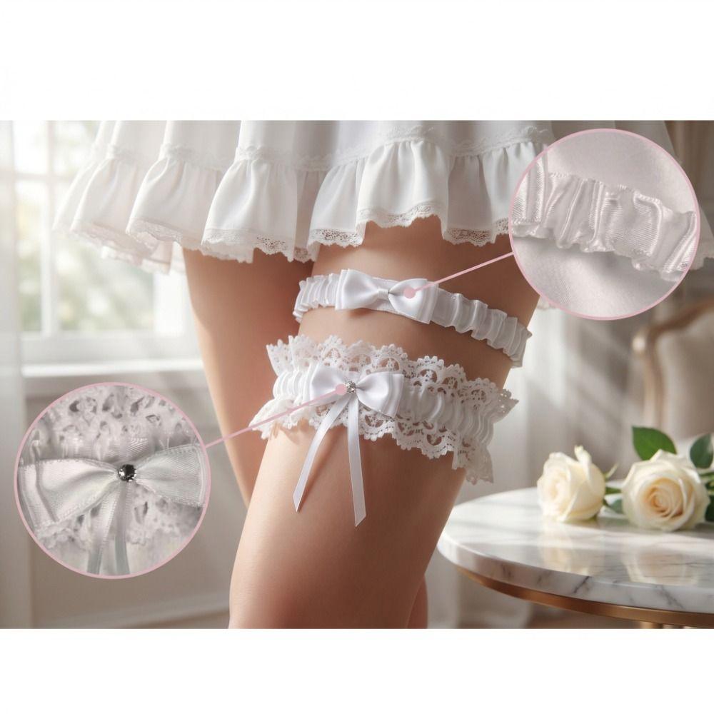 Bowknot Bride Garter Belt Ruffled Sexy Leg Loop Lolita Leg Rings Set  JK Accessory
