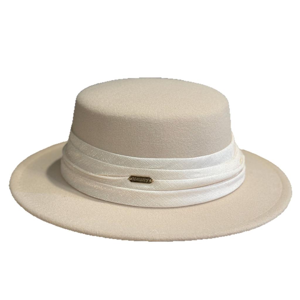 New Autumn and Winter Simple Flat-top Woolen Hat for Women British Retro Jazz Hat Travel Flat Brimmed Hat Fashion