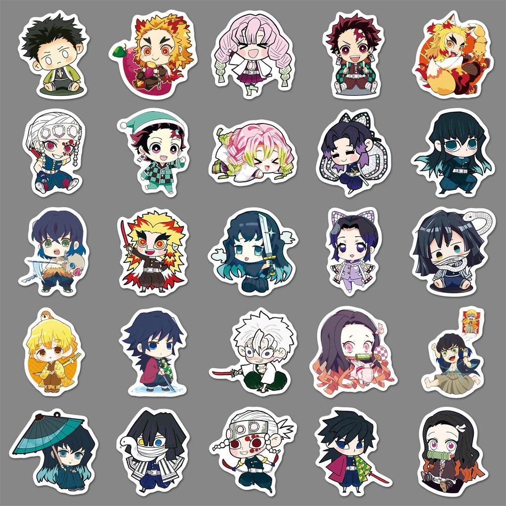 50pcs Q-version Demon Slayer Stickers: High-Definition Japanese Anime Characters for Cute Graffiti, Journal, Cup, DIY, and Mochi Decor.