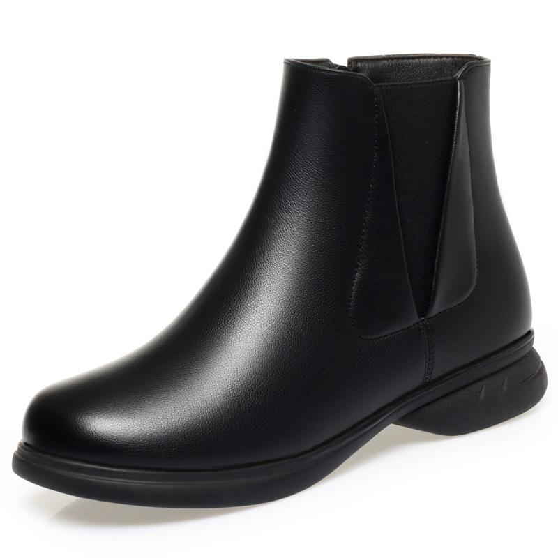 3.5cm Fashion Comfortable Soft Leather Boots Women's Fur Shoes Winter 2025 Med Square Heels Warm Short Plush Ankle Boots Office