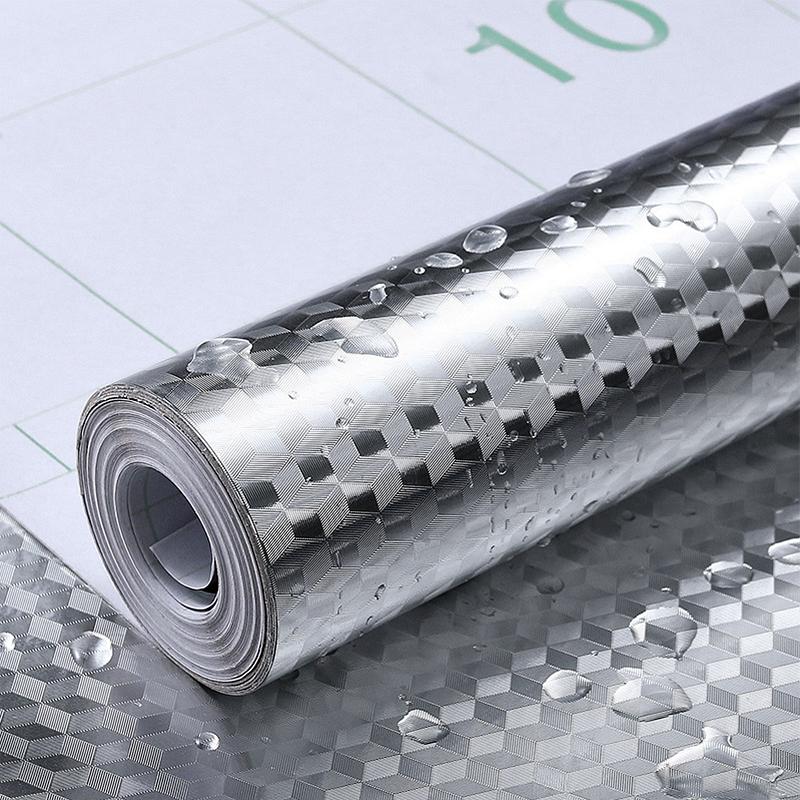 Kitchen Wallpaper Stickers Self Adhesive Aluminum Foil Oil Proof Waterproof Stickers for Countertop Drawer Cabinets Film Sticker