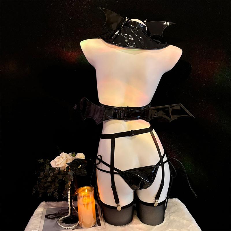 Sexy Original Halloween Little Devil Cosplay Costumes Bat Girl Bikini Desiagn Devil Wings Leather Unifrom Tempting Underwear