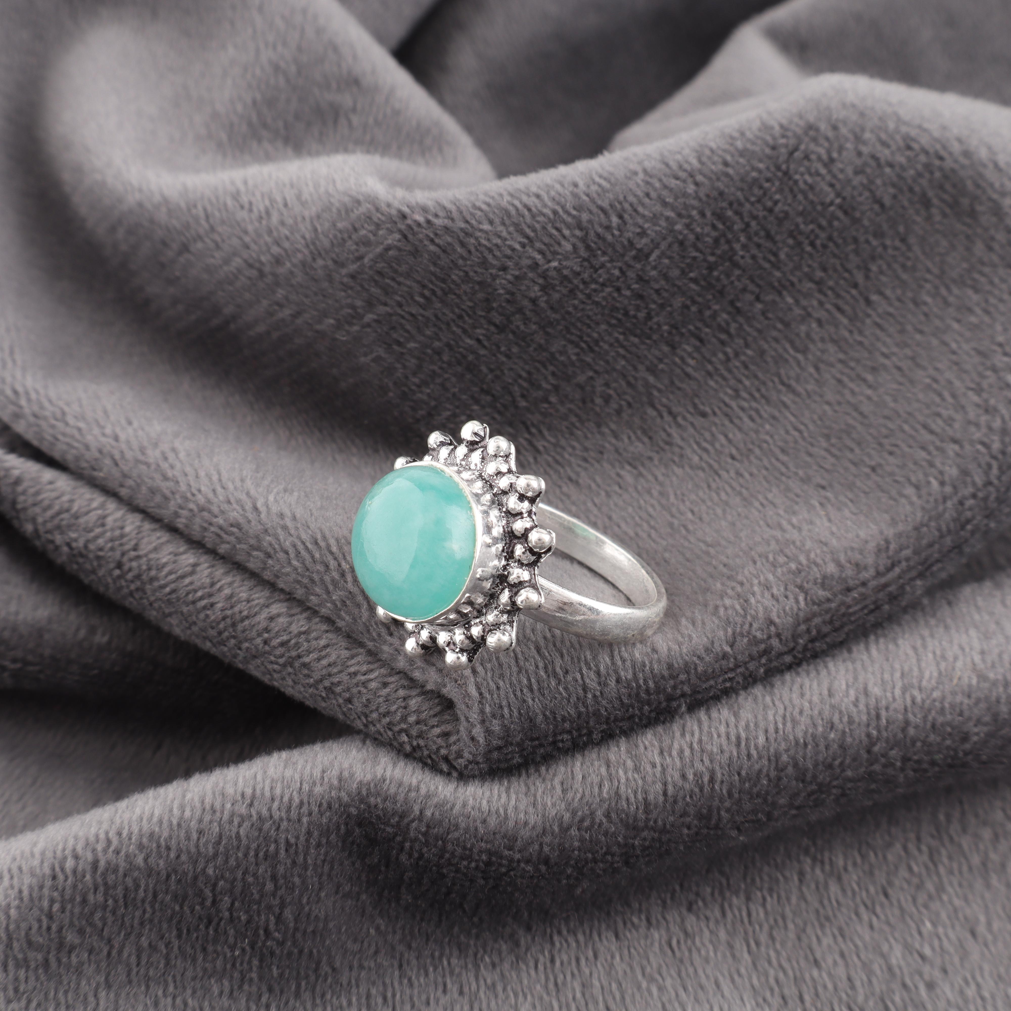 

Украшения из амазонита, серебро 925 пробы, привлекательное кольцо ручной работы, бохо кольцо с духовным камнем амазонитом для женщин 6.5 зелёный