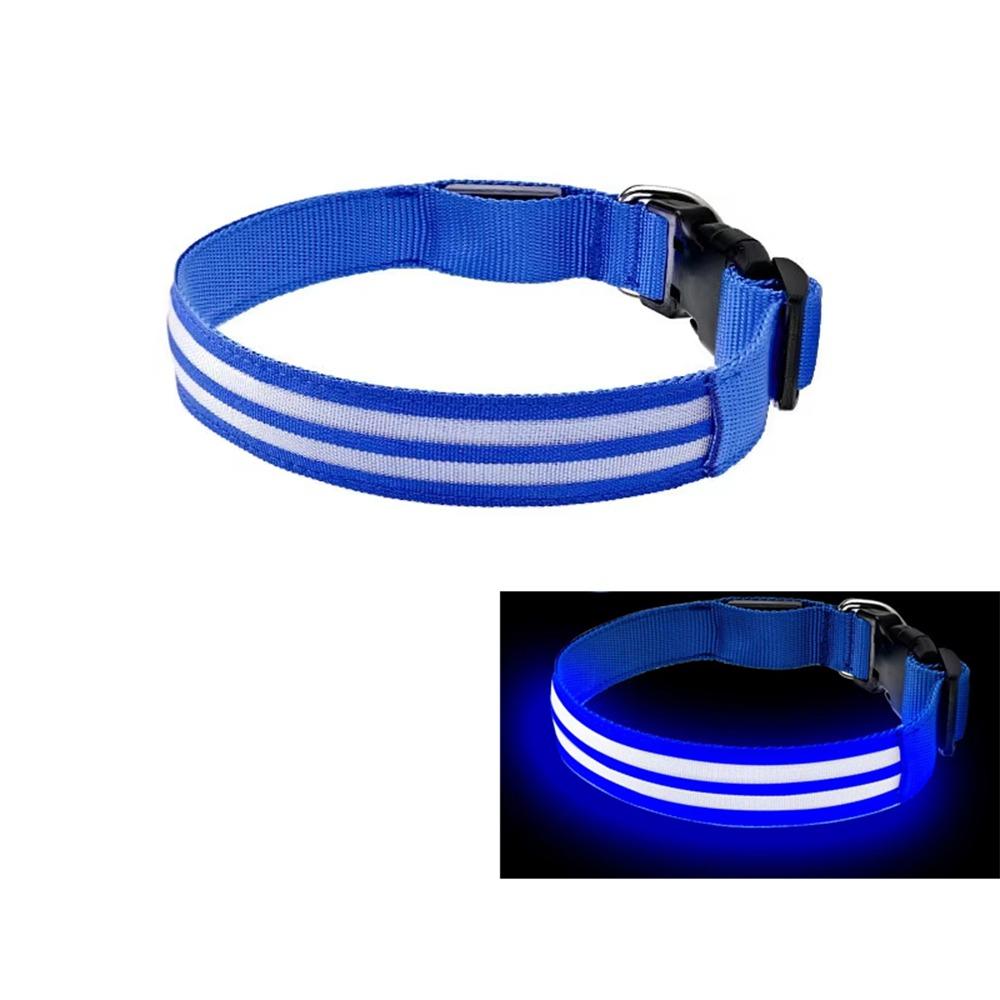 Adjustable LED Glowing Dog Neck Ring Nylon Material Night Safety Buckle Chain Small Dog