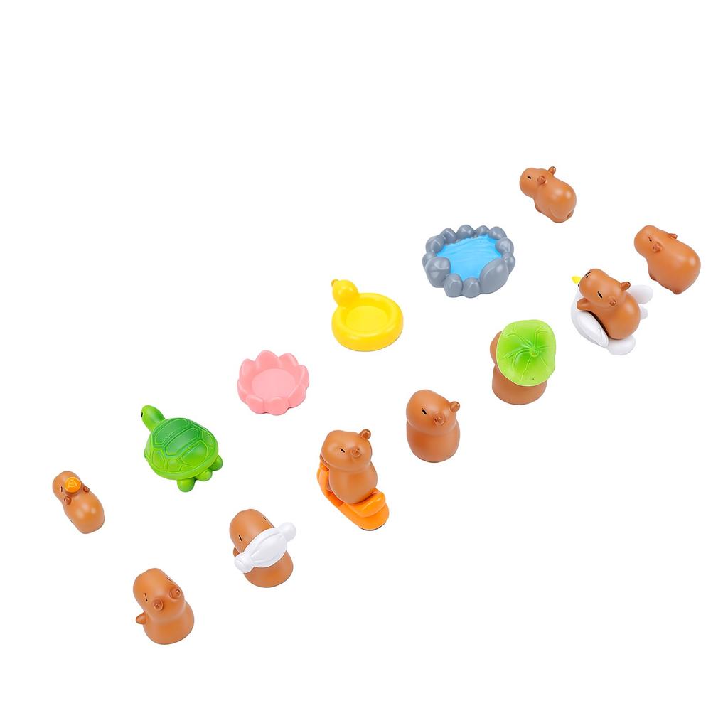 13pcs Mini Figures Cute Capybara Water Pool Turtle Shape Water Proof Resin Miniature Figurines for Doll House Tabletop