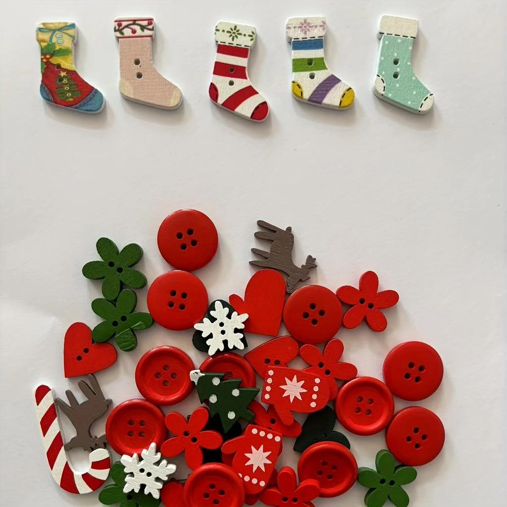 Christmas Handmade Buttons, Wooden Holiday Shapes, Suitable For Projects, Hand Accounts Decorations, Sewing Fasteners Supplies