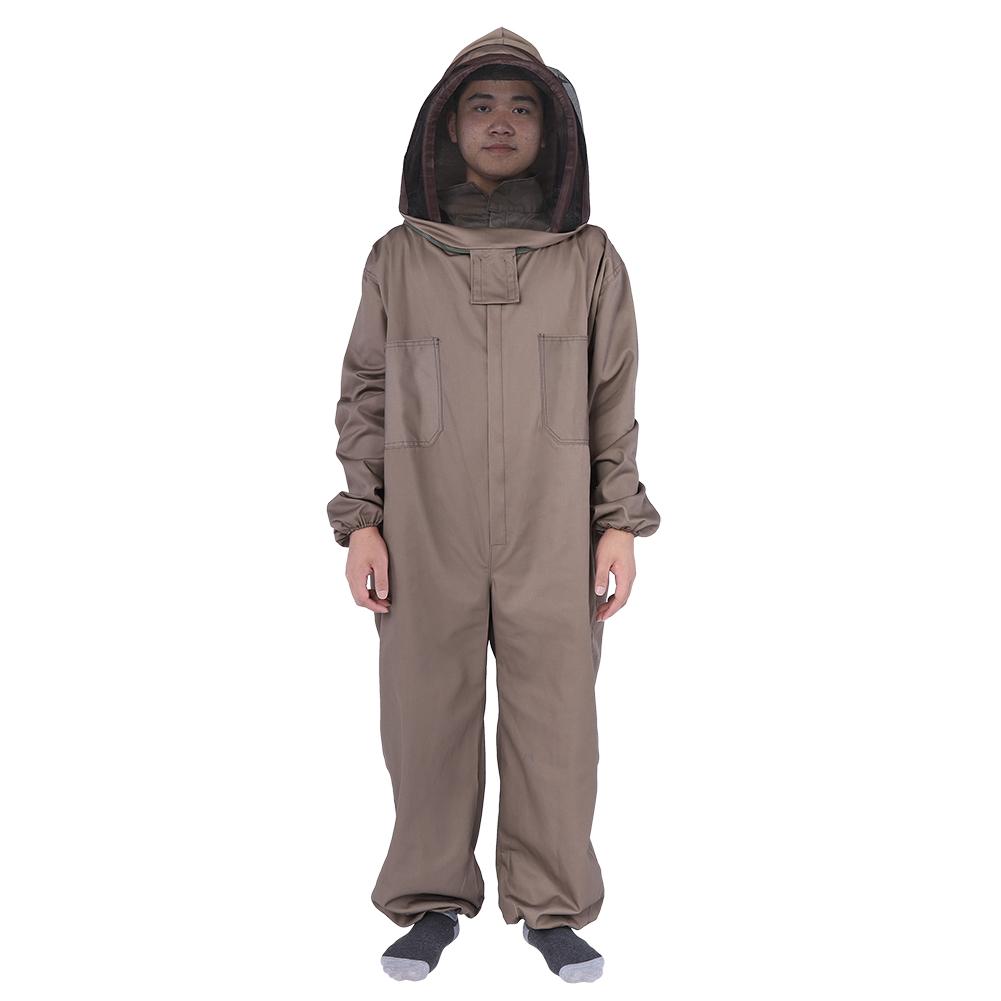Cotton Zippered Protective Beekeeping Suit with Hooded Veil Beekeeper Clothing