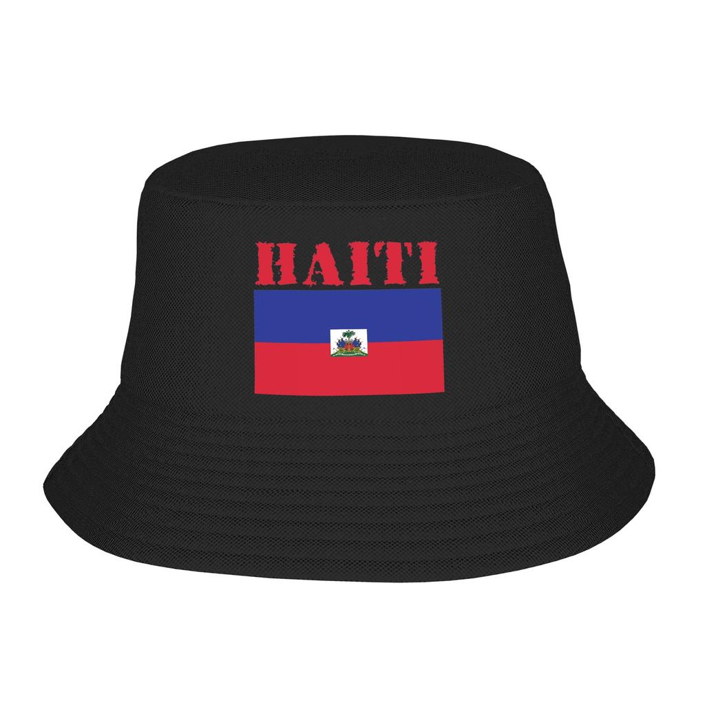 Haiti Grunge Flag Bucket Hat For Woman Beach Floppy Hat Casual Lightweight For Outdoor Sport Fishing Hat Bob Hat
