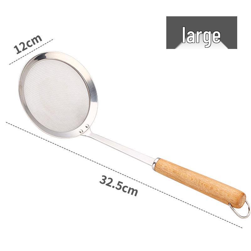 Stainless Steel Strainer Ladle with Wooden Handle - 16cm Kitchen Oil Skimmer & Flour Sifter