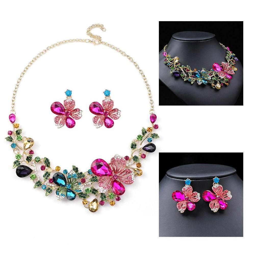 Shining Rhinestone Jewelry Set Exquisite Crystal Necklace Set Bridal Necklace Earrings Set  Banquet