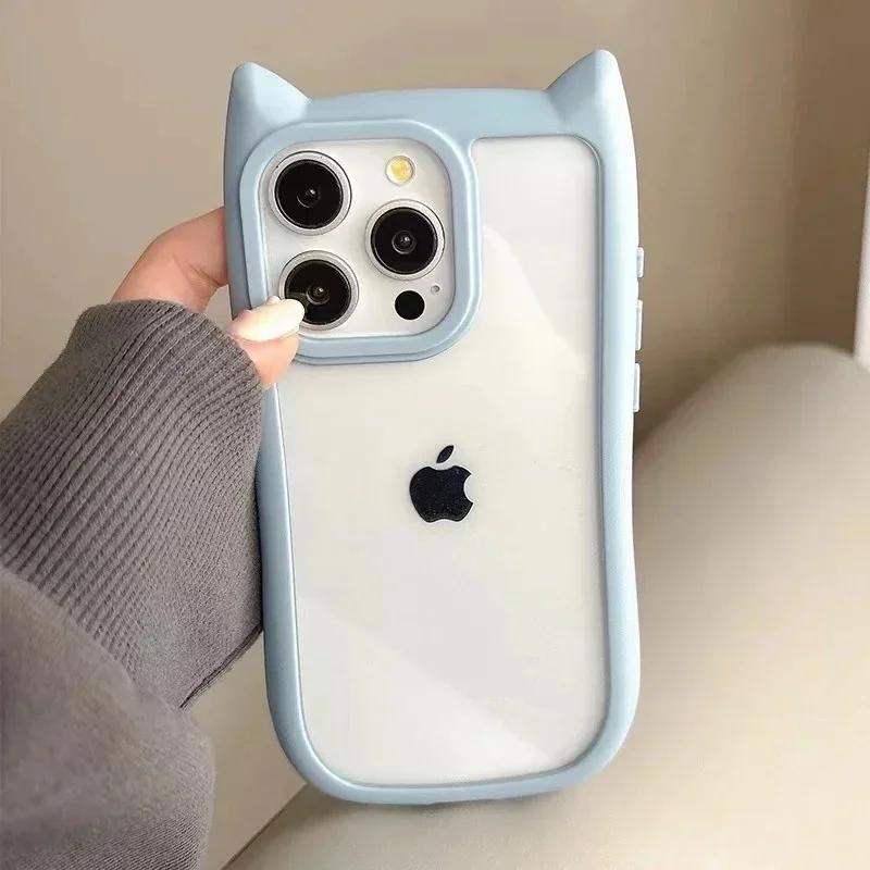 3D Kattenoor Schattige Transparante Telefoonhoesje Voor iPhone 16 15 14 13 12 11 Pro Max Plus Acryl Zachte Bumper Schokbestendige Cover Funda iPhone 15
