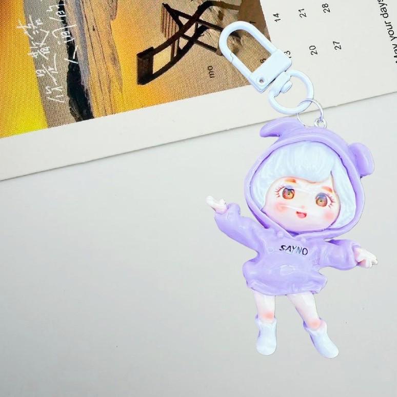 Cartoon Cute Grain Girl Figurine Keychain Pendant Lanyard Resin Gift