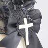 Carnivals Party Nun Veil Bowknot Shape Hairband Pleated Lace Brims Headbands Cosplay Nun Hair Hoop for Adult Teens