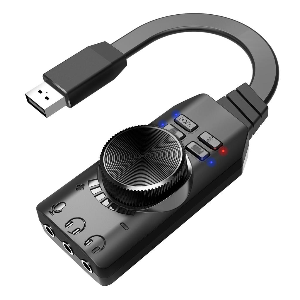 GS3 USB 2.0 External Sound Card Virtual 7.1 Channel Sound Card Adapter Plug and Play with Hdphone Microphone  s Volume Control   Mic Games Sound