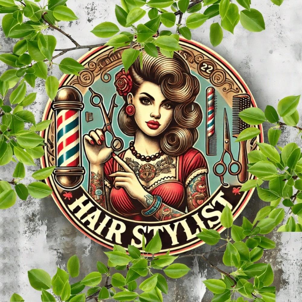 Retro Hairdresser Metal Tin Sign 8x8 Inch 2D Flat Wall Art For Barbershop Salon Cafe Farmhouse Durable Decor