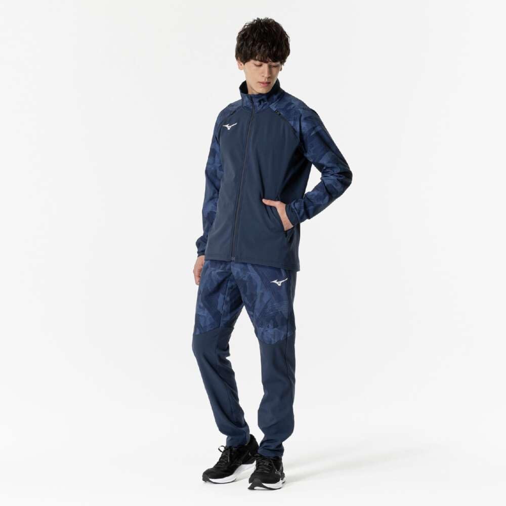 Mizuno Tech Shield Breath Thermo Training Pageant Blue Jacket, Windproof, Stretch, Water-Repellent, Moisture-Wicking, Heat-Generating, 32MCB530,