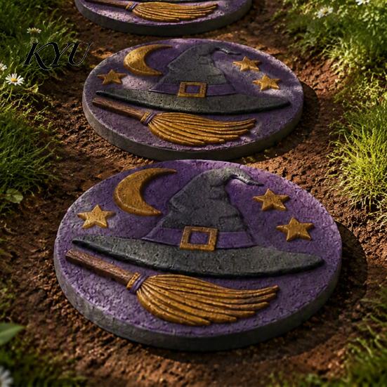 Decorative Yard Stepping Stones Halloween Stone Mold, Reusable Plastic Molds, DIY Cement Garden Landscaping Supplies Path Maker Mold for Patio Lawn &