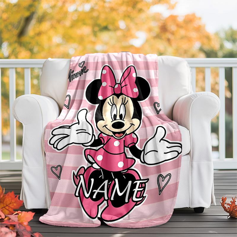 Customizable Minnie Throw Blanket – Personalized Name, All-Season Cozy Snug Blanket, Machine Washable, Personalized Blanket