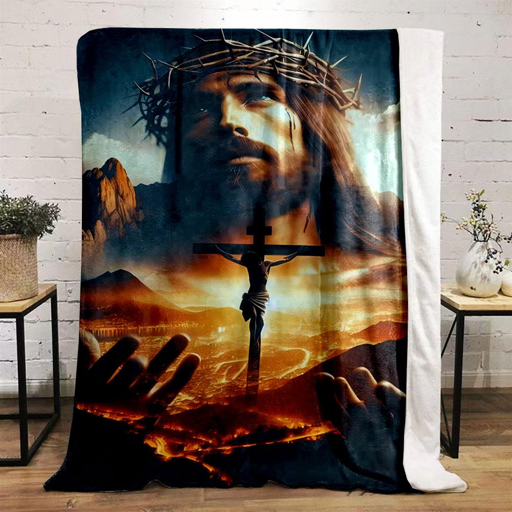 Jesus Cross Calvary Print Blanket  Printed Blanket for Living Room Bed Couch Lunch Break Soft Cozy Blanket for Friend's Festival Gift