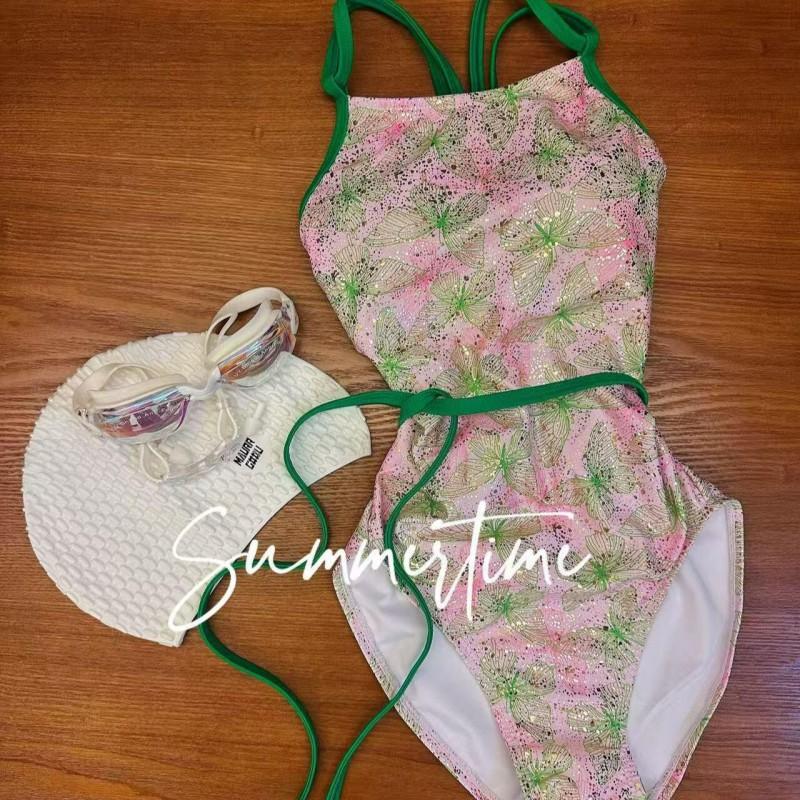 

Butterfly Cherry Racing Swimming Professional Sexy Training Backless One-piece Triangular Sports Swimsuit Women s Large Size M зелёный
