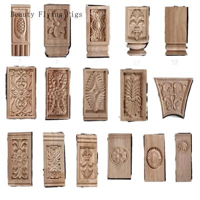 2PCS Dongyang Solid Wood Carved Column Head Rectangular Cabinet Edge Flower Board European Furniture Carved Accessories