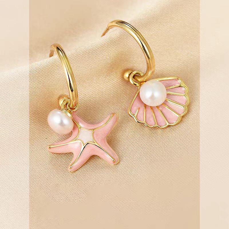 

Vintage Gold Color Starfish Shell Drop Earrings for Women Small Cute Imitation Pearl Earrings Banquet Wedding Beach Jewelry розовый