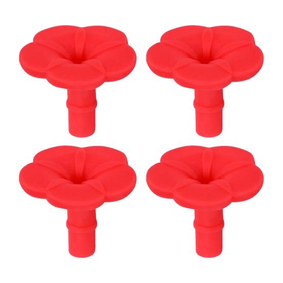 Elastic Hummingbird Feeder Nozzle 4PCS Replacement Parts, Simulated Red Flowers Shape, Universal Bright Attractor Fit Silicone Waterproof Bird