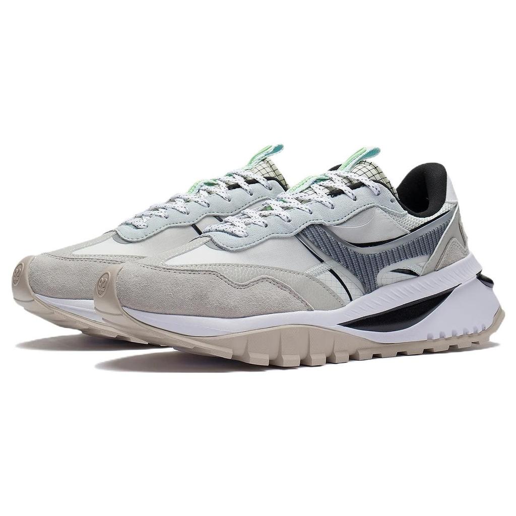 Li Ning Fangyuan Evo Fabric Synthetic Leather Retro Non-Slip Wear-Resistant Reflective Low-Top Running Shoes Men Sneakers White Gray AGCS163-3