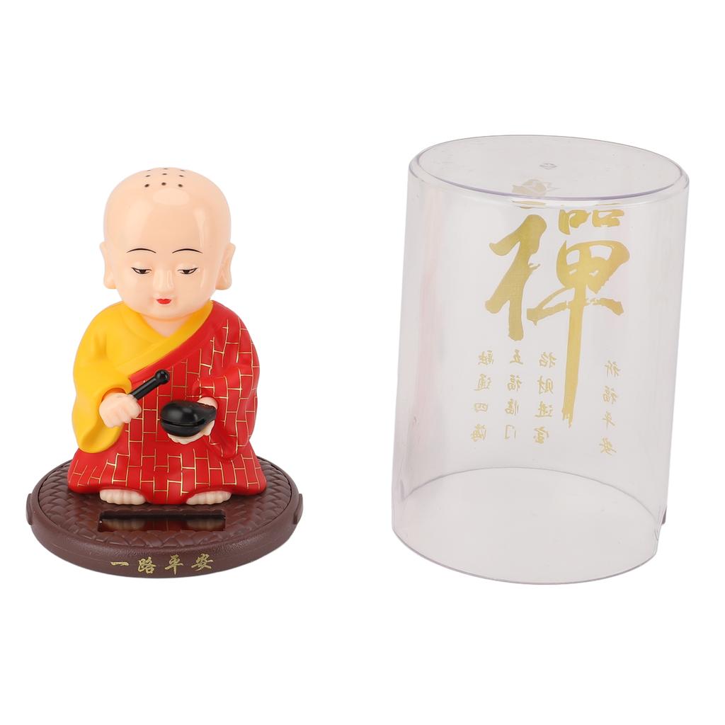 Solar Little Monk Figurine Automatic Head Shaking Decorative Funny Statue Ornament for   Car Dashboard Home