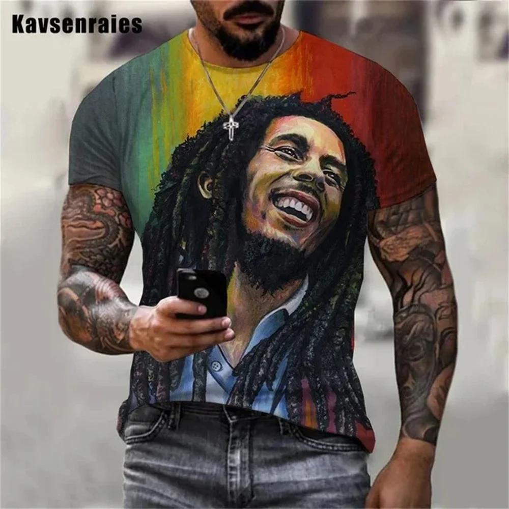 Summer Men's T-shirts Rock Bob Marley 3d Print O-neck Short Sleeve Street Hip-hop Shirt Oversized Tops