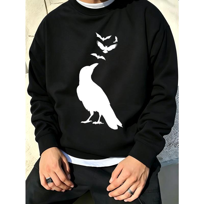 Men'S Graphic Print Crew Neck Sweatshirt, Vintage Streetwear Style, Casual Outdoor Apparel 100% Cotton Printed Long-Sleeve Crew Neck Pullover